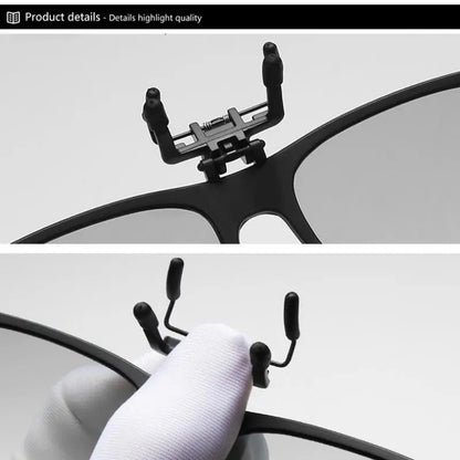 Square Polarized Clip on Sunglasses Men Flip up Photochromic Sunglasses Driver anti Glare Goggles Night Vision Glasses