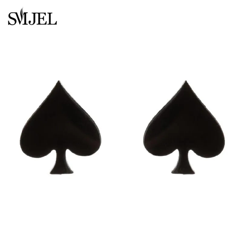 Stainless Steel Creative Poker Ace Stud Earrings Small Black Heart Spades Earrings for Women Girls Jewelry Unique Design Earings