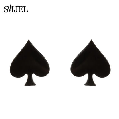 Stainless Steel Creative Poker Ace Stud Earrings Small Black Heart Spades Earrings for Women Girls Jewelry Unique Design Earings