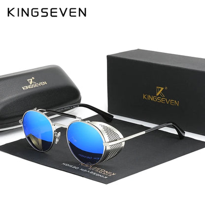 Genuine  Retro round Steampunk Sunglasses Men Retro Women Sun Glasses Shades Vintage Travel Eyewear Gafas De Sol 7550