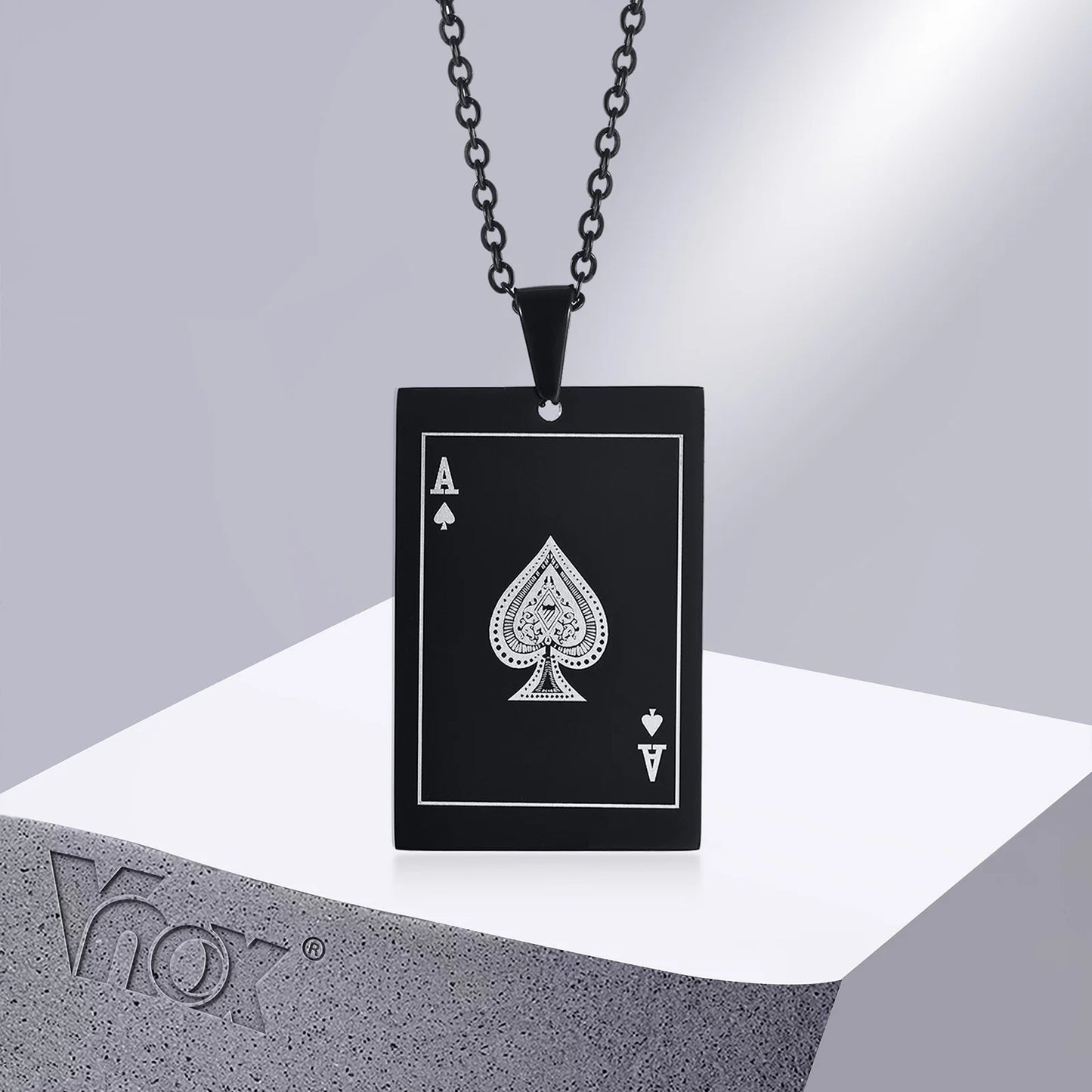 Lucky Ace of Spades Men Necklaces Jewelry,Stainless Steel Poker a Pendant,Rock Punk Casino Good Fortune Collar Accessory