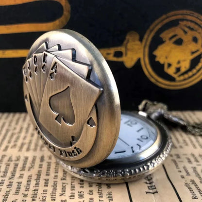 Vintage Bronze Poker Cartoon Quartz Pocket Watch the Best Gift for Children Men and Women