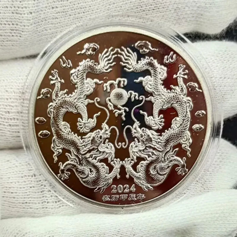 Chinese New Year 2024 Dragons Playing with Beads Collectible Coins Gold Plated Lucky Coin China Mascot Commemorative Souvenir