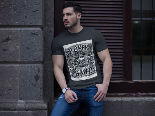 Poker Gawd Graphic t-shirt unisex short sleeve tee. For fashion, luck, poker players, and gamblers